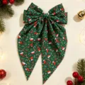 Pinza de pelo con lazo verde navideño con bonito estampado festivo accesorio mujer - Impresión navideña verde
