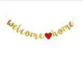 Welcome Home Gold Glitter Banner with Red Heart Party Decoration Hanging Garland Banner - Gold With Red Heart H Style