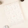 Weiche Baumwollgaze Babydecke mit schönem Blumenmuster und Fransen für den Kinderwagen. - Rosa Blume Hase