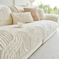 Thickened plush sofa cover with anti-slip design, cozy winter flannel couch cushion for living room. - 70*70cm / Beige