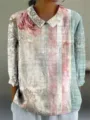 Women long sleeve lapel blouse vintage rose floral digital print casual shirt top - XS / Tops / Style 4 (Retro Rose Damascus Print)