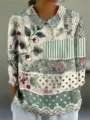 Women vintage patchwork floral long sleeve lapel shirt casual spring autumn blouse top - Style 5 (Mixed Artistic Patchwork Print)