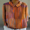 Bunte gestreifte Langarm-Bluse mit Reverskragen, lässiges Mode-Damenoberteil SKU Ansicht - XS / Oberteile / Stil 4