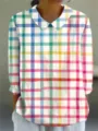 Bunt kariertes langarm bluse mit kragen für damen casual frühling herbst kleidung top - XS / Oberteil (Buntes Karo)