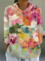 Lässiges Langarm Hemd mit Blumenmuster und Revers für Damen, stylisches Frühlings Oberteil. - XS / Oberteile / Künstlerischer Blumiger Ölgemäldedruck