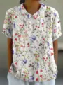 Summer women's short sleeve floral print lapel blouse casual chic botanical shirt top - XXS / Floral Print Top (Style 1-d758)