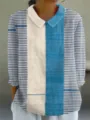 Long sleeve lapel blouse with blue white striped digital print casual shirt for women - XS / Style 2 / Blue and White