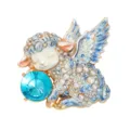Bonito broche de oveja ángel con cristal azul y diamantes de imitación, pin de animal esmaltado. - Azul