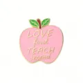 Pink apple enamel pin teacher brooch gold trim cute badge gift for appreciation - Pink Apple-LOVE first TEACH second