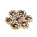 Round floral rhinestone buttons DIY hair accessories with sparkling amber and clear crystals - 9.4mm / Gold
