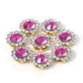 Round floral rhinestone buttons diy hair accessories crystal metal base pink center gemstone - 9.4mm / Pink