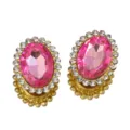 Oval double-layer rhinestone DIY jewelry accessory, golden base with pink and clear crystals. - Rose Red