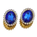Gold tone base oval blue glass rhinestone sunflower DIY hair accessory decorative parts. - Dark Blue