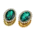 Oval green crystal rhinestone sewing buttons golden metal base DIY hair accessories parts - Green