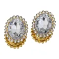 Écarteurs d'oreilles ovales en strass doré avec cristal central transparent et petits strass. - Blanc