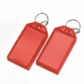 Plastic key tags with split rings and label insert cards, red keychain luggage markers. - 5.7x1.8cm / Red Dashed Line