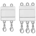 Silver multi-strand magnetic clasps with lobster clasps for DIY jewelry necklace and bracelet. - 2-Row Jewelry Clasp - Smooth Large / 1 Piece/Pack / Silver