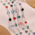 Colorful crystal zircon bezel chain for DIY handmade necklace bracelet jewelry parts 1m - Multi-Color Rhinestone Chain / Steel