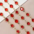 Catena in cristallo rosso con montatura dorata per creazione gioielli DIY collane bracciali - Catena di Strass Rossa / Oro KC