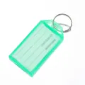 Green plastic key tag luggage identifier with split ring and paper insert for labeling. - 5.7x1.8cm / Green (English Version)