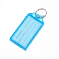 Blue plastic key tag luggage label with split keyring and name address insert card for keys - 5.7x1.8cm / Blue (English Version)