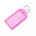 Pink plastic key tag with metal ring, blank insert card for writing names and addresses easily. - 5.7x1.8cm / Purple English