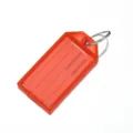 Orange plastic key tags with split rings, luggage id labels and write-on paper cards. - 5.7x1.8cm / Red English