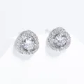 Zilveren bloemvormige strass oorknopjes, glinsterende kristallen sieraden voor dames. - Bloem Volledig Ingelegde Oorknopjes (EP5821) / Zilver