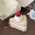 Plush cake slice keychain cute food bag charm fluffy dessert pendant with red cherry - New Triangle Cake