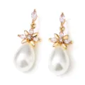 Elegante Franse stijl bloem parel zirkonia hangende oorbellen voor dames trouwjuwelen - Goud