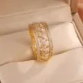 Drielagige zirkonia bladeren ring holle korennaar ontwerp elegante gouden dames ringen - Maat 6 / Goud
