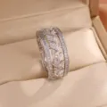 Prachtige 3-laags zirkonia ring met tarwe-oor blad ontwerp voor stijlvolle vrouwen. - Maat 6 / Zilver
