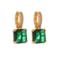 Vergulde smaragd vierkante hangende oorbellen, elegante luxe stijl groene kristal sieraden. - Vierkante Oorbellen (EP5974) / 45mm / Verguld + Groene Zirconia