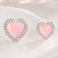 Hart oorknopjes / Zilver-Roze Oorbellen