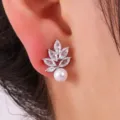 Zirkoon Parel Blad Oorknopjes Elegante Marquise Steen Verguld Oor Sieraden Variant - Blad Stijl (EP5554) / Witte Zirconia + Platina Verguld