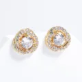 Vergulde oorknopjes met zirkonia, elegante ronde strass oorbellen voor dagelijks gebruik. - Bloem Volledig Ingelegde Oorknopjes (EP5821) / Goud