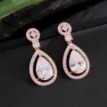 Roségoud peer vormige zirkonia oorbellen, elegante holle kristallen hangende sieraden voor vrouwen. - Roségoud