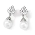 Elegante Franse stijl zirkonia blad en witte parel hangende oorbellen voor dames dagelijks. - Zilver