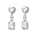 Luxe zilveren hart smaragd geslepen zirkonia lange hangende oorbellen elegante feest sieraden - Platina Verguld Hart Lange Stijl (EP5581) / Wit