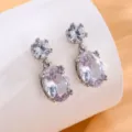 Dubbellaagse grote zirkoon oorbellen elegante zilveren kristal hangende oorbellen voor vrouwen - Wit