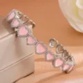 Roze Emaille Hart Manchet Armband Verzilverd Zirkonia Verstelbaar Open Trendy Sieraad - Zilver-Roze Armband B
