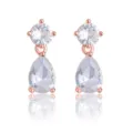 Vergulde zirconia oorbellen met roosgoud, elegante druppel kristal oorknopjes voor dames. - Roségoud