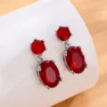 Rode zirkoon dubbellaagse oorbellen mode vrouwen zilver vergulde elegante sieraden - Rood