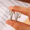 C-vormige zirkonia oren, vergulde slang oorbellen van 18K goud, stijlvolle mode sieraden. - C-Vormige Serpentijnstijl (EP5994) / Zilver