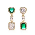 Luxe asymmetrische hart kristal lange oorknopjes met zirkonia, vergulde mode sieraden. - Verguld Colorblock Hart (EP5581) / Groen
