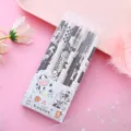 Boxed retractable gel pen cute school stationery office writing pen cartoon student black ink pen - Black White Space / 6 Pieces Pack