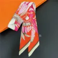 Luxury silk twilly scarf for women, elegant feather printed hair band and neck scarf. - 22