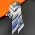Luxury silk twilly scarf for women, elegant equestrian printed hair band and bag ribbon. - 25