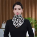 Stylish black and white patterned knitted triangular scarf, warm winter neck warmer shawl. - Leopard Print