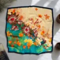 Vintage floral print square silk scarf for women, elegant autumn leaf neck scarf fashion. - 10 Selection by Image